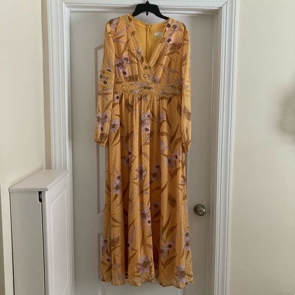Ted Baker Mustard Floral Maxi dress Size 3 - Picture 4 of 9